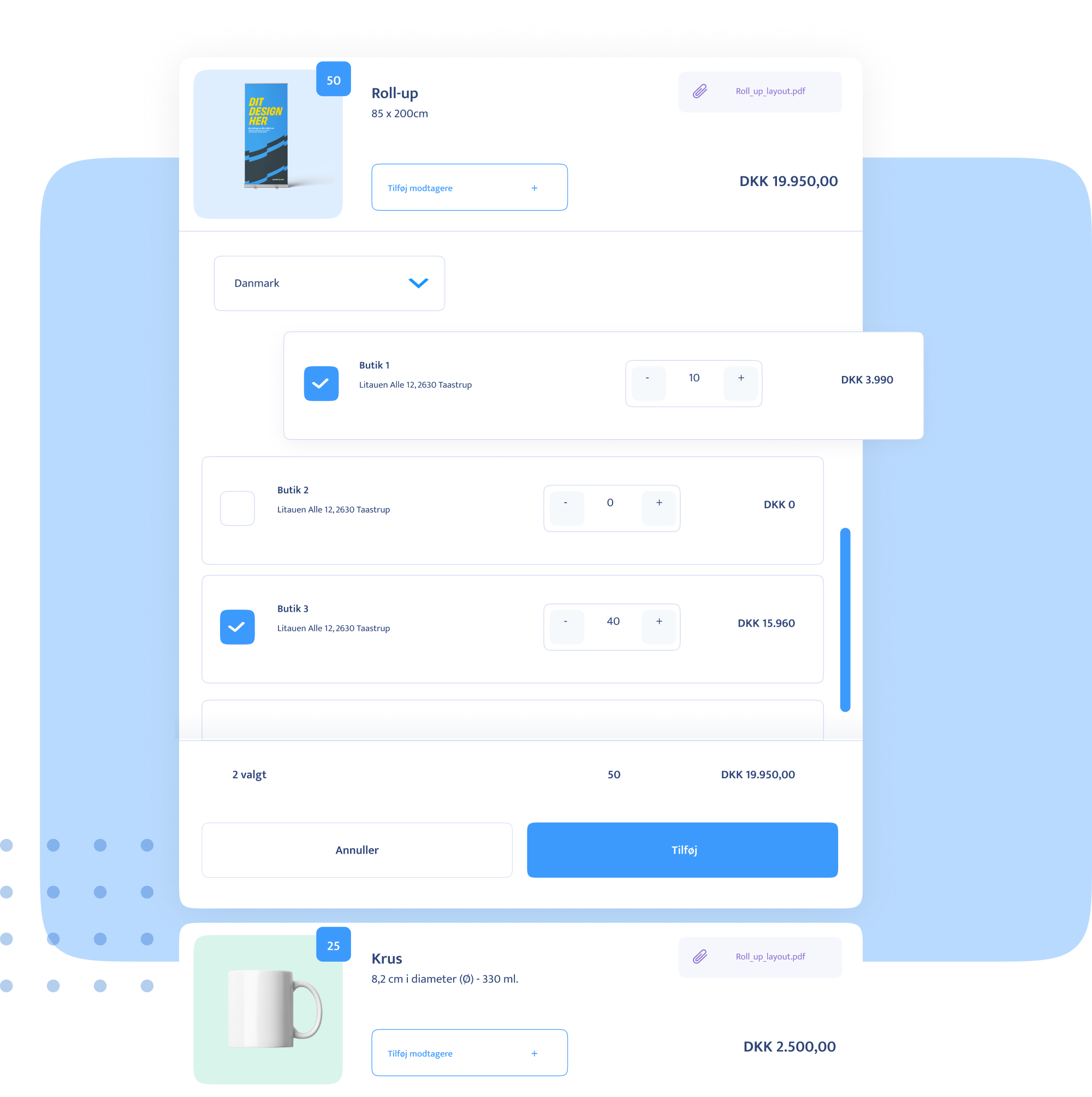 Bestilling og valg af modtagere